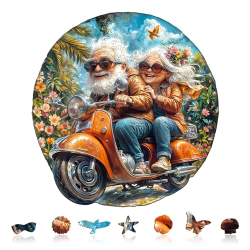 Blumuze Holzpuzzle Erwachsene, Motorrad-Großmutter Holz Puzzle, Holzpuzzle Einzigartige Tierform Puzzleteile,Puzzles aus Tierteilen, Puzzle Holz Erwachsene mit Holzbox 195 Stück(M-29 * 27.8cm) von Blumuze