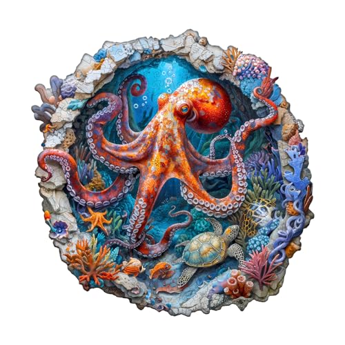 Blumuze Holzpuzzle Erwachsene, Octopus Holz Puzzle, Holzpuzzle Einzigartige Tierform Puzzleteile,Puzzles aus Tierteilen, Puzzle Holz Erwachsene mit Holzbox 185 Stück(M-29 * 28.6cm) von Blumuze