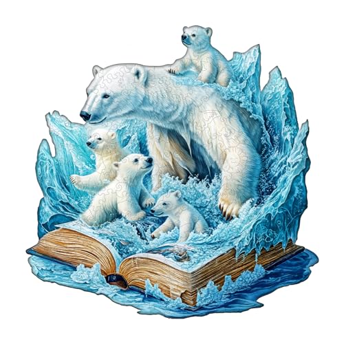 Blumuze Holzpuzzle Erwachsene, Polarbären-Geschichte Holz Puzzle, Holzpuzzle Einzigartige Tierform Puzzleteile,Puzzles aus Tierteilen, Puzzle Holz Erwachsene mit Holzbox 100 Stück(S-21.5 * 21.5cm) von Blumuze