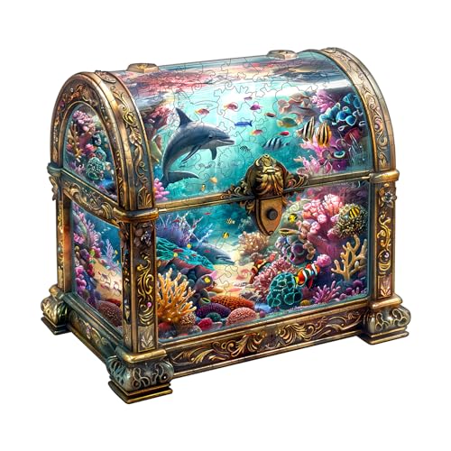 Blumuze Holzpuzzle Erwachsene, Schatzkiste Ozean Holz Puzzle, Holzpuzzle Einzigartige Tierform Puzzleteile,Puzzles aus Tierteilen, Puzzle Holz Erwachsene mit Holzbox 260 Stück(L-34 * 32.7cm) von Blumuze