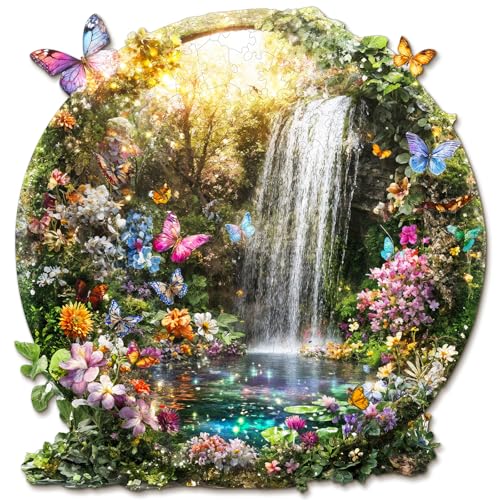 Blumuze Holzpuzzle Erwachsene, Schmetterlinge und Wasserfälle Holz Puzzle, Holzpuzzle Einzigartige Tierform Puzzleteile,Puzzle Holz Erwachsene mit Holzbox 301 Stück(L-34 * 33 cm) von Blumuze