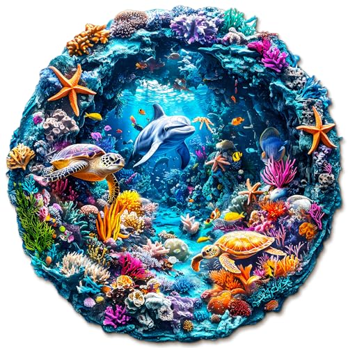 Blumuze Holzpuzzle Erwachsene, Seaworld Holz Puzzle, Holzpuzzle Einzigartige Tierform Puzzleteile,Puzzles aus Tierteilen, Puzzle Holz Erwachsene mit Holzbox 190 Stück(M-29 * 29 cm) von Blumuze