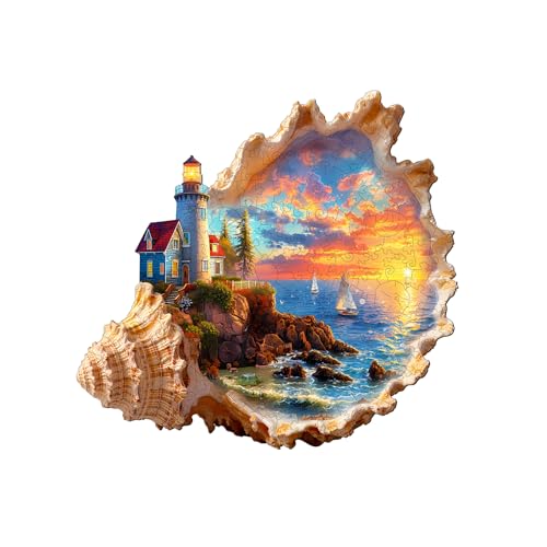 Blumuze Holzpuzzle Erwachsene, Sonnenuntergang am Meer Holz Puzzle, Holzpuzzle Einzigartige Tierform Puzzleteile,Puzzles aus Tierteilen, Puzzle Holz Erwachsene mit Holzbox 85 Stück(S-21.5 * 20.2cm) von Blumuze