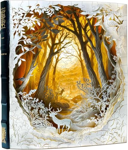 Blumuze Holzpuzzle Erwachsene, Stiller Wald Holz Puzzle, Holzpuzzle Einzigartige Tierform Puzzleteile, Puzzle Holz Erwachsene mit Geschenkbox aus Holz 300 Stück(L-34 * 29cm) von Blumuze