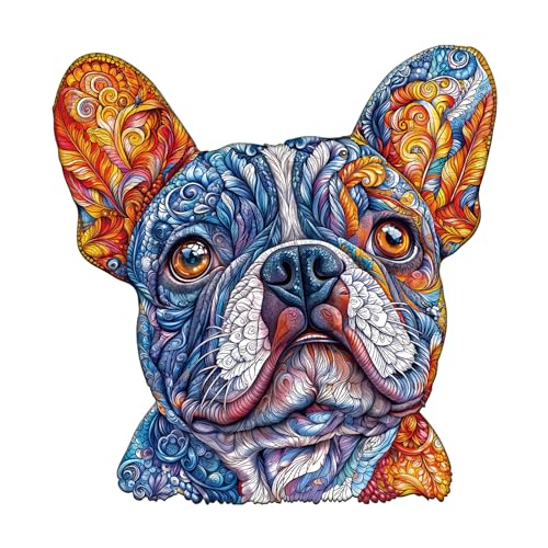 Blumuze Holzpuzzle Erwachsene, Vibranter Bulldogge Holz Puzzle, Holzpuzzle Einzigartige Tierform Puzzleteile,Puzzles aus Tierteilen, Puzzle Holz Erwachsene mit Holzbox 180 Stück(M-29 * 28.1cm) von Blumuze