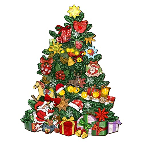 Blumuze Holzpuzzle Erwachsene, Weihnachtsbaum Holzpuzzle Einzigartige Tierform Puzzleteile, Holz-Puzzle, Puzzle aus Tierteilen, Puzzle Holz Erwachsene mit Geschenkbox aus Holz 250 Stück(L-30 * 42cm) von Blumuze