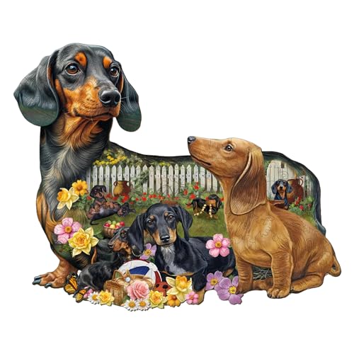 Blumuze Holzpuzzle Erwachsene, Welpengarten Holz Puzzle, Holzpuzzle Einzigartige Tierform Puzzleteile,Puzzles aus Tierteilen, Puzzle Holz Erwachsene mit Holzbox (145 Stück-M-34 * 34cm) von Blumuze
