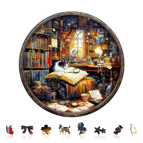 Blumuze Holzpuzzle Erwachsene, Whiskers Bibliothek Holz Puzzle, Katze Holzpuzzle Einzigartige Tierform Puzzleteile,Puzzles aus Tierteilen, Puzzle Holz Erwachsene mit Holzbox 280 Stück(L-34 * 34cm) von Blumuze