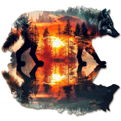 Blumuze Holzpuzzle Erwachsene, Wolf Holz Puzzle, Holzpuzzle Einzigartige Tierform Puzzleteile,Puzzles aus Tierteilen, Puzzle Holz Erwachsene mit Holzbox 257 Stück(L-34 * 31.7 cm) von Blumuze