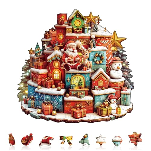 Blumuze Holzpuzzle Erwachsene,Weihnachtsgeschenkhaus Holz Puzzle, Holzpuzzle Einzigartige Tierform Puzzleteile,Puzzle Holz Erwachsene mit Holzboxx (XL) von Blumuze
