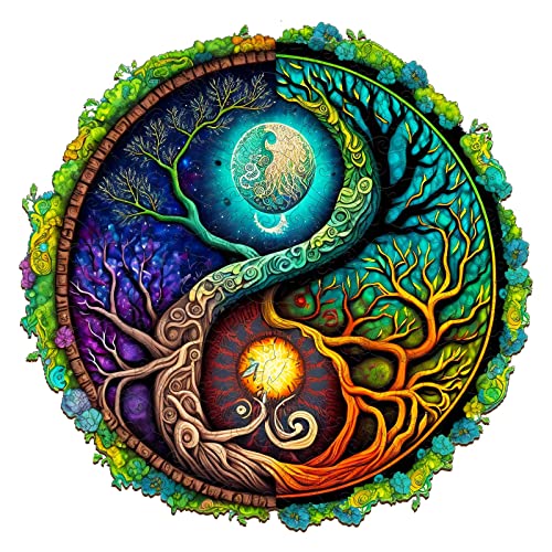 Blumuze Holzpuzzle Erwachsene 100 Stück,Yinyang Baum Holzpuzzle Einzigartige Tierform Puzzleteile,Holz Puzzle,Puzzle aus Tierteilen,Puzzle Holz Erwachsene mit Geschenkbox aus Holz(S-7.9 * 7.9in) von Blumuze