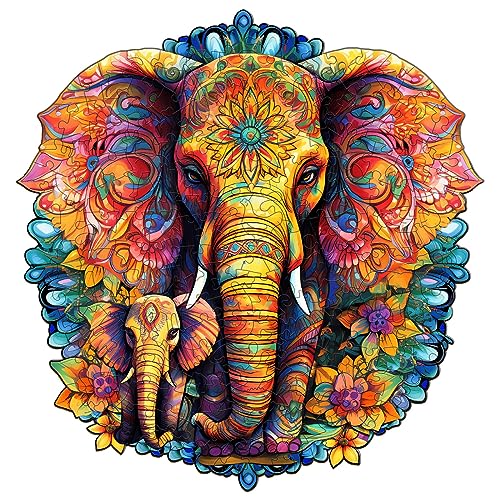 Blumuze Holzpuzzle Erwachsene 200 Stück, Mandala Elefant Holz Puzzle,Holzpuzzle Einzigartige Tierform Puzzleteile,Puzzle aus Tierteilen, Puzzle Holz Erwachsene mit Geschenkbox aus Holz,M-24.5*23.8cm von Blumuze