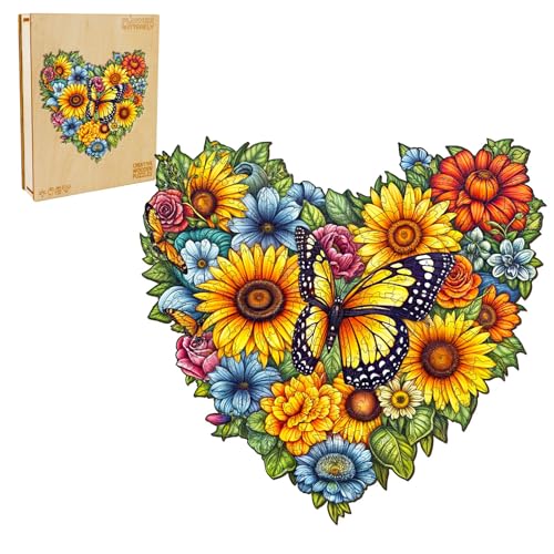 Blumuze Holzpuzzle Erwachsene 250 Stück, Blume Schmetterling Holz Puzzle,Holzpuzzle Einzigartige Tierform Puzzleteile, Puzzle Holz Erwachsene mit Geschenkbox aus Holz (L-34.5 * 33cm) von Blumuze