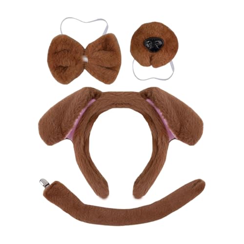 4 Stück Hundeohren Haarreif – Plüschtierohr-Stirnband für Erwachsene, Welpen-Kostüm für Erwachsene | Welpen-Kostüm für Welpen – verstellbares Cosplay-Kit, Nasenschwanz, Schleife von Bmucp