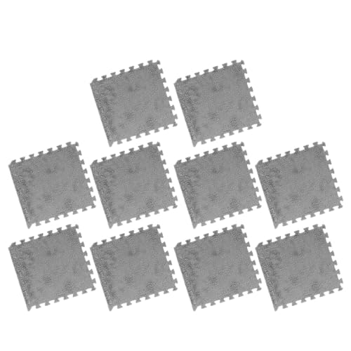 Bnineteenteam 10 Stück Plüsch-Puzzle-Schaumstoff-Bodenmatte, rutschfest, Zuschneidbar, Verdickte, Quadratische, Ineinandergreifende Teppichfliesen mit Rand für Schlafzimmer (Gray) von Bnineteenteam