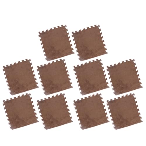 Bnineteenteam 10 Stück Plüsch-Puzzle-Schaumstoff-Bodenmatte, rutschfest, Zuschneidbar, Verdickte, Quadratische, Ineinandergreifende Teppichfliesen mit Rand für Schlafzimmer (Kaffee) von Bnineteenteam