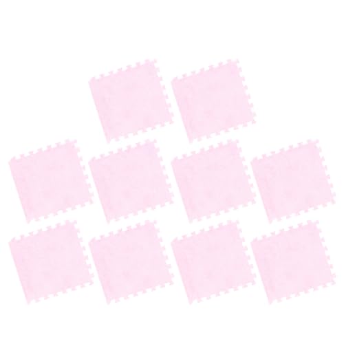 Bnineteenteam 10 Stück Plüsch-Puzzle-Schaumstoff-Bodenmatte, rutschfest, Zuschneidbar, Verdickte, Quadratische, Ineinandergreifende Teppichfliesen mit Rand für Schlafzimmer (Rosig) von Bnineteenteam