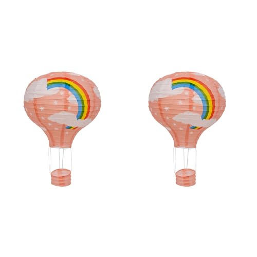 Bntaomle 2 x Heißluftballon, 30,5 cm, Lampenschirm, Laterne, aus Papier, Dekoration, Party, Hochzeit, Deckenlampe, Regenbogen, Rosa von Bntaomle