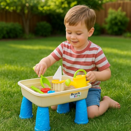 Bo-Toys Strand-Sand- und Wasser-Aktivitätstisch für Kinder – Tragbarer Spieltisch mit Deckel, Spielzeug und Aufbewahrung – Outdoor-Hinterhof-Sommer-Spielzeug-Set mit Schaufel, Gießkanne, Boot und Bo-Toys Strand-Sand- und Wasser-Aktivitätstisch für Kinder – Tragbarer Spieltisch mit Deckel, Spielzeug und Aufbewahrung – Outdoor-Hinterhof-Sommer-Spielzeug-Set mit Schaufel, Gießkanne, Boot und von Bo Toys