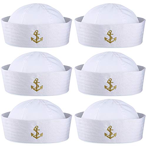 Boao 6 Stück Halloween Weiße Matrosen Mütze Kapitän Kappe Yacht Nautische Hüte für Erwachsene Matrosen Kostüm, Dress Up Party Hüte von Boao