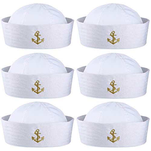 Boao 6 Stück Halloween Weiße Matrosen Mütze Kapitän Kappe Yacht Nautische Hüte für Erwachsene Matrosen Kostüm, Dress Up Party Hüte von Boao