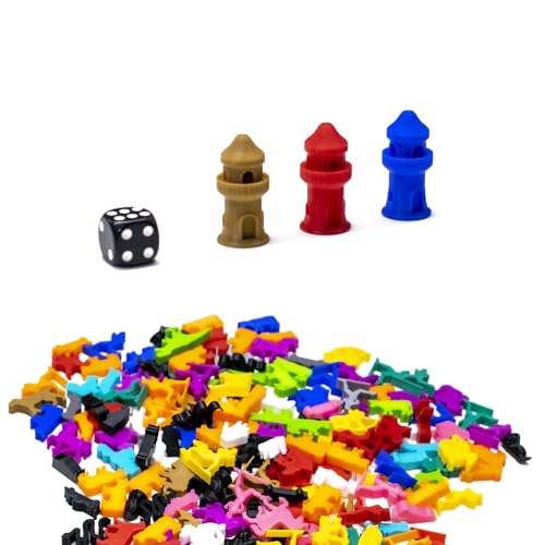 BoardGameSet 100 stücke Mittelalterliche Turm Miniaturen | Miniatur Meeples und Spielsteine für Brettspiele Brettspiel Zubehör Tabletop RPGs DND, schwarz von BoardGameSet