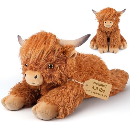 55,9 cm & 2 kg Highland Cow Weighted Stuffed Animal Adjustable Sitting & Laying Plush Toy Pillows with Removable Ceramsite Bag for Companion, Cuddly & Soft Gifts for Adults, Kids, Boys and Girls von Bobbie & Laxi