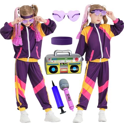 Hip-Hop-Tanzkostüm-Set für Jungen und Mädchen, 80er-Jahre-Stil, Retro-Trainingsanzug, Motto-Party, Workout, Performance-Outfits, 6-teilig Hip-Hop-Tanzkostüm-Set für Jungen und Mädchen, 80er-Jahre-Stil, Retro-Trainingsanzug, Motto-Party, Workout, Performance-Outfits, 6-teilig von Bobiano