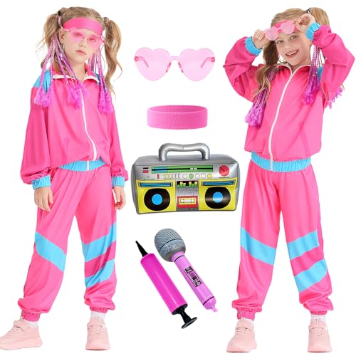 Hip-Hop-Tanzkostüm-Set für Jungen und Mädchen, 80er-Jahre-Stil, Retro-Trainingsanzug, Motto-Party, Workout, Performance-Outfits, 6-teilig Hip-Hop-Tanzkostüm-Set für Jungen und Mädchen, 80er-Jahre-Stil, Retro-Trainingsanzug, Motto-Party, Workout, Performance-Outfits, 6-teilig von Bobiano