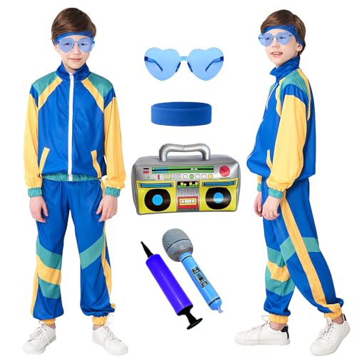 Hip-Hop-Tanzkostüm-Set für Jungen und Mädchen, 80er-Jahre-Stil, Retro-Trainingsanzug, Motto-Party, Workout, Performance-Outfits, 6-teilig Hip-Hop-Tanzkostüm-Set für Jungen und Mädchen, 80er-Jahre-Stil, Retro-Trainingsanzug, Motto-Party, Workout, Performance-Outfits, 6-teilig von Bobiano