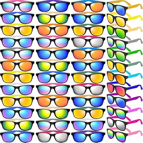 48/100/120 Pack Sonnenbrillen Party Favors Neonfarben Sonnenbrillen Bulk Goody Bag Fillers mit UV-Schutz erwachsene Kinder Sommer Pool Strand für Strand Geburtstag (16 Farben Stil, 48) von Boboeitody