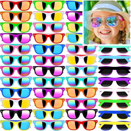 60 Stück Kinder Neon Sonnenbrille Party Gefälligkeiten mit UV400 Proctection, 80er 90er Jahre Retro Sonnenbrille für Jungen Mädchen Alter 3-12, Strand Pool (Multicolor Objektiv und Rahmen in 2 Farben) von Boboeitody