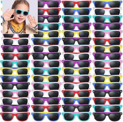 64 Stk Kinder Sonnenbrille, Neon Sonnenbrille in Großpackung Party Bag Fillers für Kinder Party Große Geschenke für Geburtstag ,Jungen Mädchen Sonnenbrille für Sommer Strand (8-Farben-Stil, 64) von Boboeitody