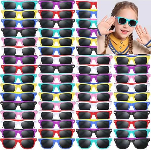 64er Pack Kinder Sonnenbrille Bulk Neonfarben Sonnenbrillen Party Brille für Kinder 3-15 Jahre 8 Farben Coole Sonnenbrillen für Geburtstag,Strand Pool,Sonnenbrille Pack für Sommer Strand Zubehör von Boboeitody