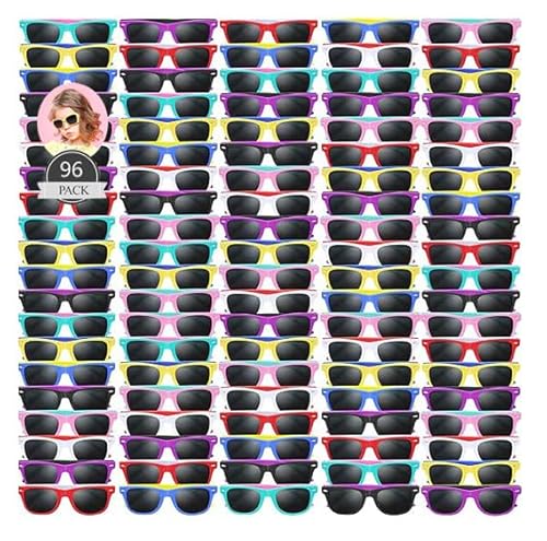 96 Stk Kinder Sonnenbrille, Neon Sonnenbrille in Großpackung Party Bag Fillers für Kinder Party Große Geschenke für Geburtstag ,Jungen Mädchen Sonnenbrille für Sommer Strand (12-Farben-Stil, 96) von Boboeitody