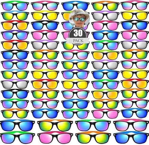 Boboeitody 30 Stücke Bunte Neon Party Sonnenbrillen Set Vintage Coole Lustige Party Brillen Für Geburtstags, Sommer und Strandparty Geschenke,Kinder, Erwachsene (10-Farben-Stil, 30) von Boboeitody