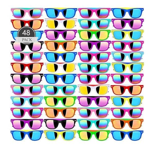Boboeitody 48/96/128 Stück Neon-Sonnenbrille Partygeschenke, Geschenktütenfüller, lustiges Geschenk für Strand, Pool, Party, Geburtstagsparty Zubehör Alter für 3-12 (12-Farben-Stil, 48) von Boboeitody