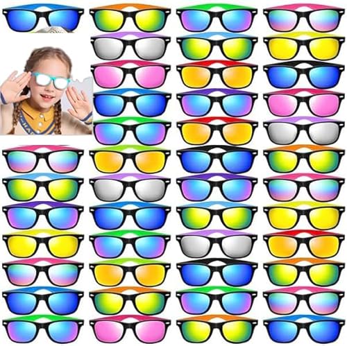 Boboeitody 48-128 Stk KinderSonnenbrille Party Gefälligkeiten, Neon Sonnenbrille Bulk, Jungen Mädchen Sonnenbrille Pack für Sommer Strand Supplies,Pool, Party (12-Farben-Stil, 48) von Boboeitody