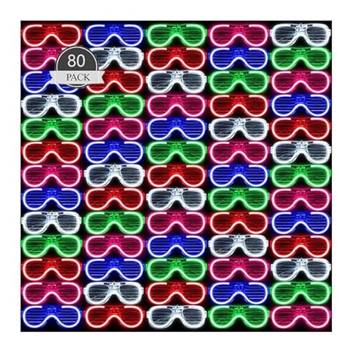 Boboeitody 80 Stück Flashing LED-Gläser,5 Neon Farbe Party Zubehör für Kinder Erwachsene, Glühen Sticks Sonnenbrille Party Gefälligkeiten Geburtstag Weihnachten Party (80 Stück Flashing LED-Gläser) von Boboeitody