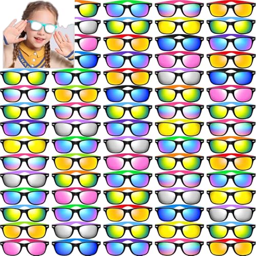 Boboeitody 96 Stück Kinder Sonnenbrille Party Gefälligkeiten,Neon Sonnenbrille, Sonnenbrille Jungen Mädchen Pack für Goody Bag Füller Sommer Strand Pool Geburtstagsparty Zubehör(Regenbogenlinsenstil) von Boboeitody