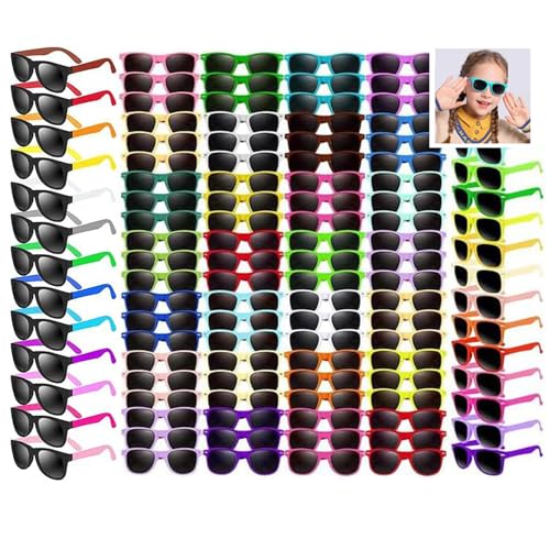 Boboeitody 96 Stück Kinder Sonnenbrillen Neon Jungen und Mädchen Brillen Kinder Party Favors Big Bag Filler Strand Pool,Party-Zubehör-16 Farbstile (Farbe - gemischter Stil, 96) von Boboeitody