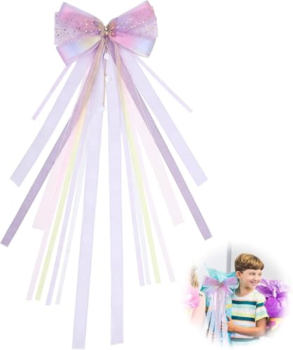 Boboeitody Lila Schleife für SchultüTe,SchultüTe Schleife mit Schmetterlingen,60×15cm Schneeflocken Zuckertüten Schleife, SchultüTenschleife MäDchen für Schulanfang Einschulung Deko (Lila) von Boboeitody