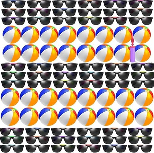 Boboeitody Partybrillen Set, Neon Sonnenbrillen für Kinder & Erwachsene 12" Aufblasbare Pool Beach Balls Bulk für Kinder Erwachsene Regenbogen Pool Balls Park Hinterhof Sommer Wasser von Boboeitody
