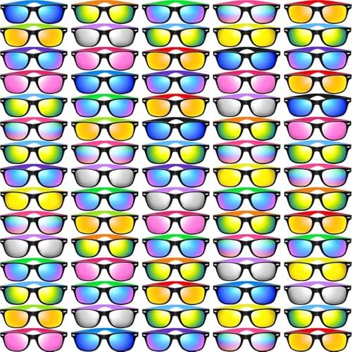 Kinder Sonnenbrille,Partygeschenke,96 Stück Regenbogen Neon Jungen Mädchen Kindersonnenbrille im Alter von 3-15Jahre Mit UV 400 Schutz Für Goody Bag Füller Sommer Strand Pool Geburtstagsparty Zubehör von Boboeitody