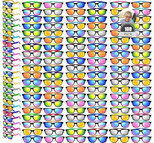 Kinder Sonnenbrille 100 Stücke Bunte Neon Party Sonnenbrillen Set Vintage Coole Lustige Party Brillen Für Geburtstags, Sommer und Strandparty Geschenke,mit UV-Schutz für Kinder (20-Farben-Stil) von Boboeitody