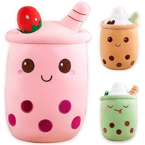 Bubble Tea Kuscheltier PlüSchtier XXL SüßE Kissen, Kawaii Bubble Tea Cup Plushie Stofftier Boba Teetasse PlüSch Spielzeug Deko (Rosa, 35cm) von Bobomon