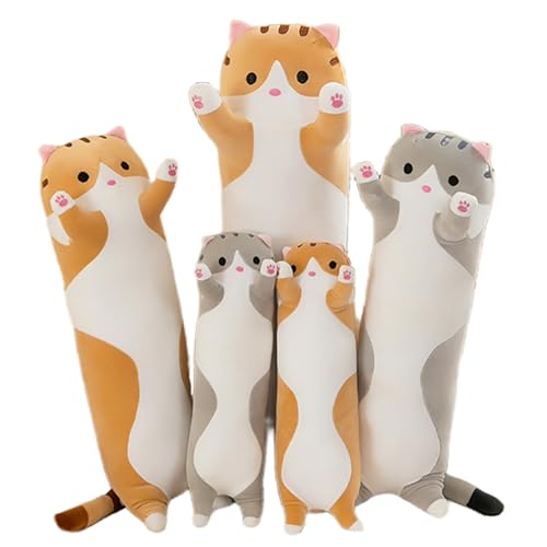 Bobomon Katze Kuscheltier stofftier Katze langes Kissen riesen XXL Kawaii groß plüschtier plüschkatze Cute seitenschläferkissen cat plushie (Gelb, 130cm) von Bobomon