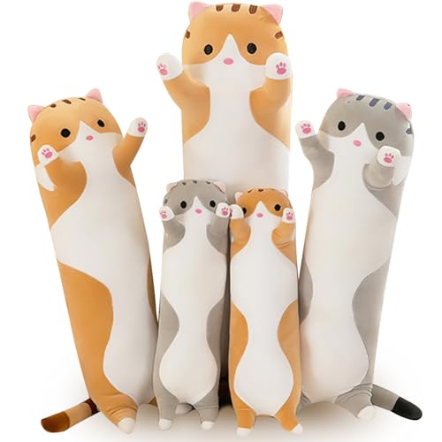 Bobomon Katze Kuscheltier stofftier Katze langes Kissen riesen XXL Kawaii groß plüschtier plüschkatze Cute seitenschläferkissen cat plushie (Orange 50cm) von Bobomon