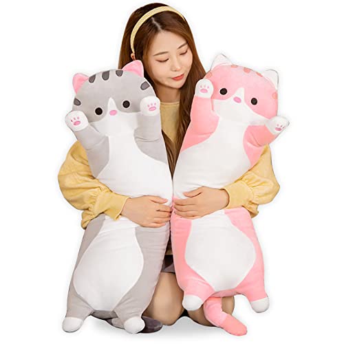 Bobomon Katze Kuscheltier stofftier Katze langes Kissen riesen XXL Kawaii groß plüschtier plüschkatze Cute seitenschläferkissen cat plushie (Rosa, 50cm) von Bobomon