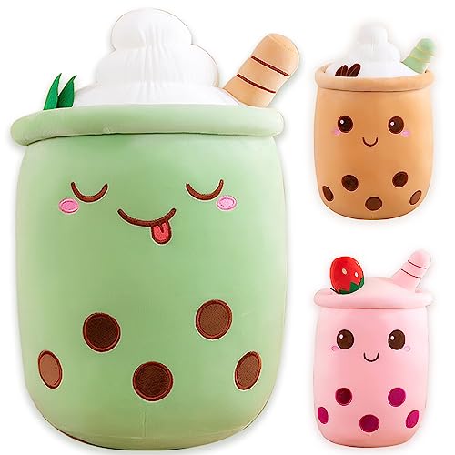 Bubble Tea Kuscheltier PlüSchtier XXL SüßE Kissen, Kawaii Bubble Tea Cup Plushie Stofftier Boba Teetasse PlüSch Spielzeug Deko (Grün, 23cm) von Bobomon